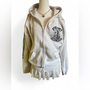 Gray Graphic Biker Zip-Up Hoodie